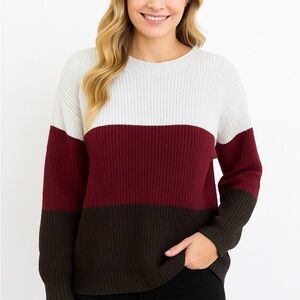 💗5 for $25💗 Colorblock Women's Sweater - White, Burgundy, Brown